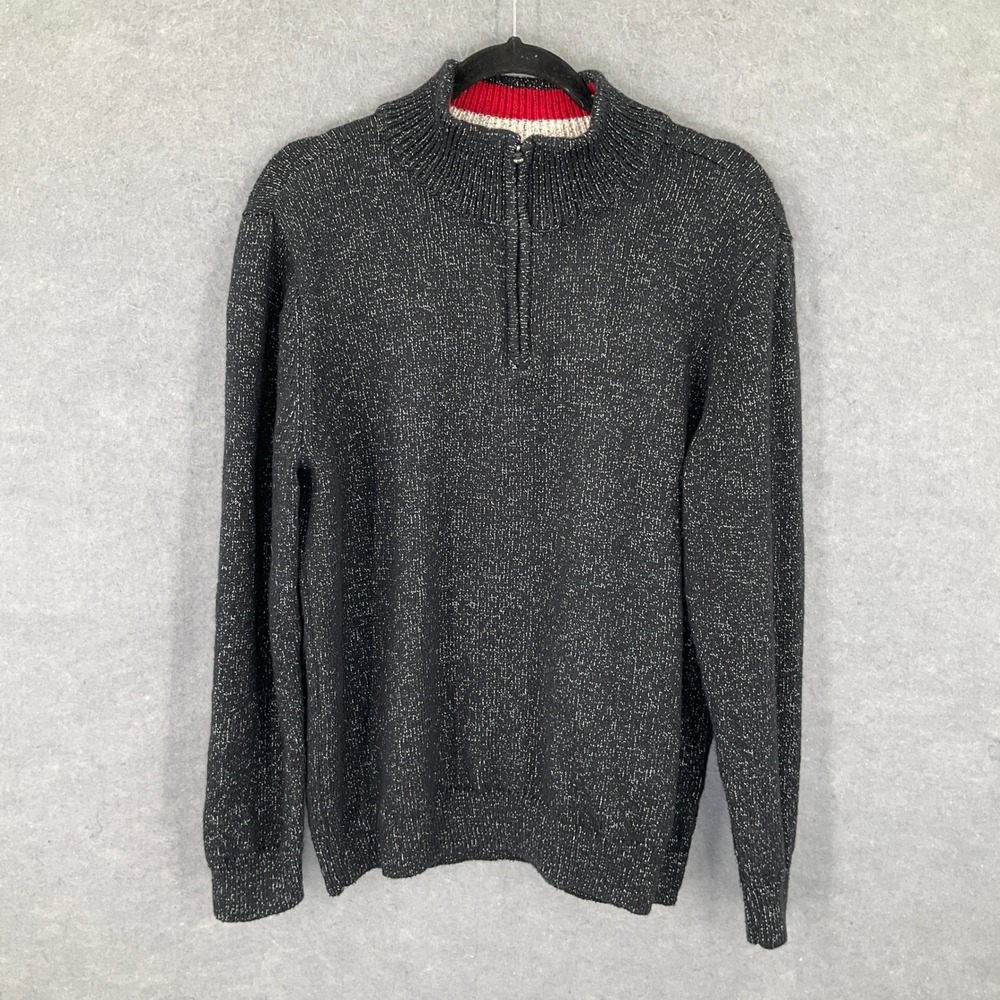 Chaps Mens XL Half Zip Pullover Sweater Gray Speckled Mock Neck Knitwear